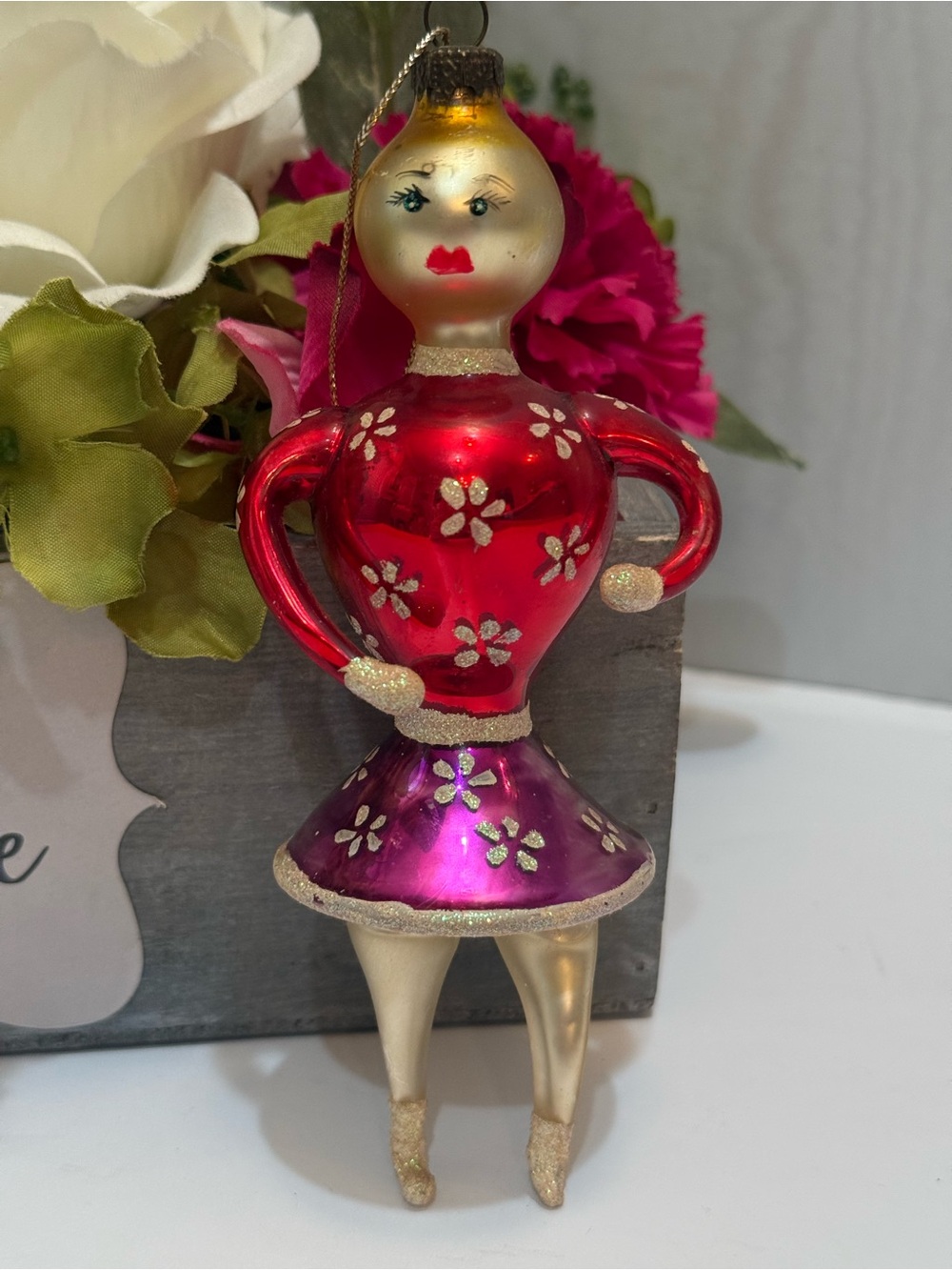 VTG De Carlini Radko Spinning Ice Skater Glass Ornament Italy